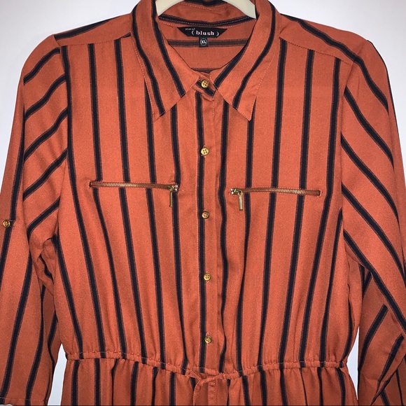 Orange Pinstriped Retro Dress - Picture 9 of 10